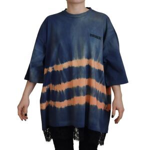 Dsquared² Blue Cotton Tie Dye Short Sleeves Lace Women's T-shirt (Pre-Owned)
